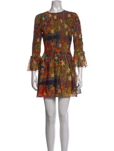 Pre-owned Chufy Printed Mini Dress In Brown