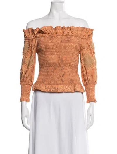 Pre-owned Chufy Printed Off-the-shoulder Blouse In Brown