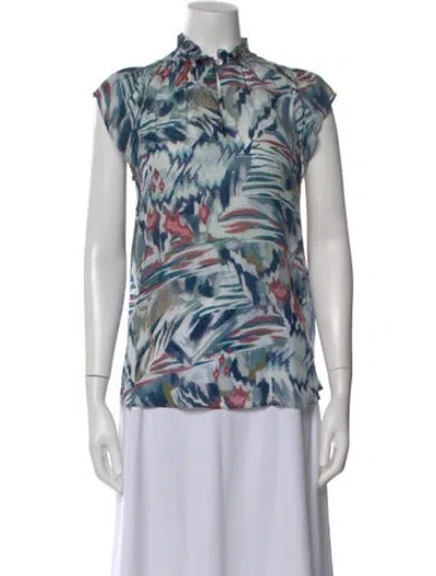 Pre-owned Chufy Printed Short Sleeve Blouse In Blue