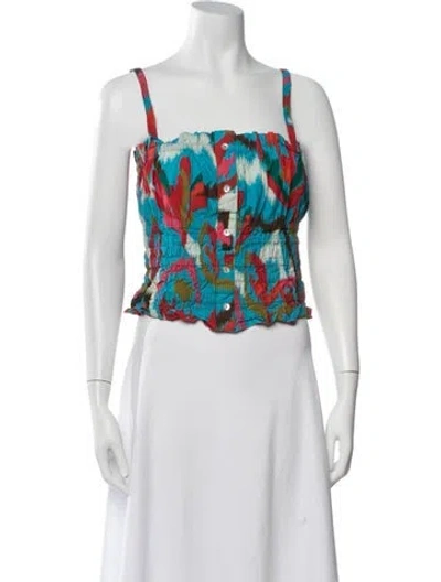 Pre-owned Chufy Printed Square Neckline Crop Top In Blue