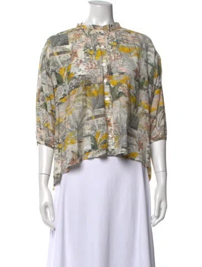 Pre-owned Chufy Printed Three-quarter Sleeve Blouse In Yellow