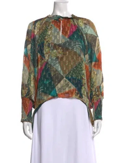 Pre-owned Chufy Printed Tie Neck Blouse In Blue