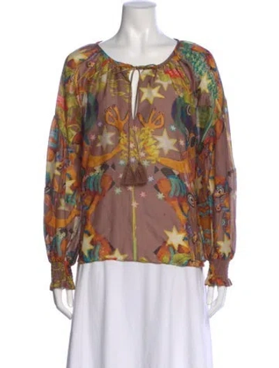 Pre-owned Chufy Printed Tie Neck Blouse In Brown
