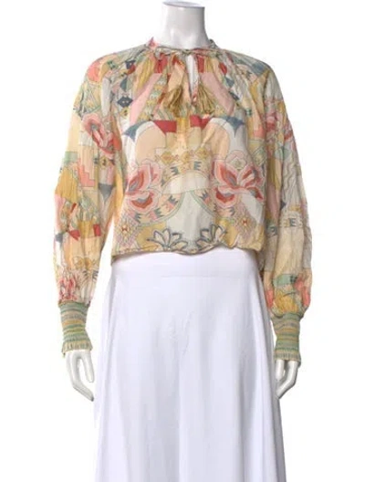 Pre-owned Chufy Printed Tie Neck Blouse In Neutral