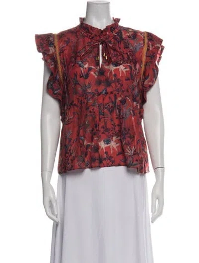 Pre-owned Chufy Printed Tie Neck Blouse In Red