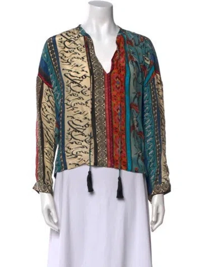 Pre-owned Chufy Printed V-neck Blouse In Blue