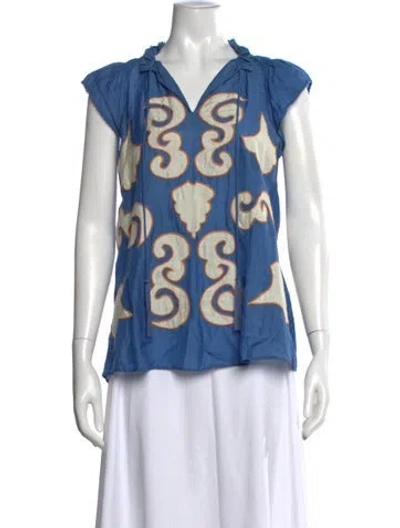 Pre-owned Chufy Printed V-neck Blouse In Blue