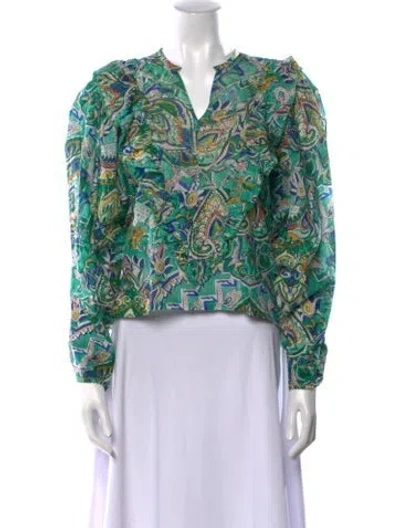 Pre-owned Chufy Printed V-neck Blouse In Green