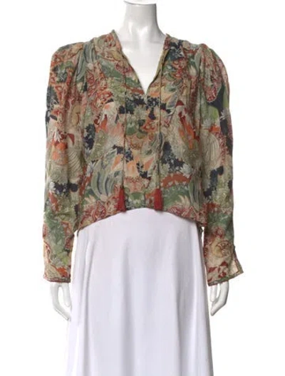 Pre-owned Chufy Printed V-neck Blouse In Green
