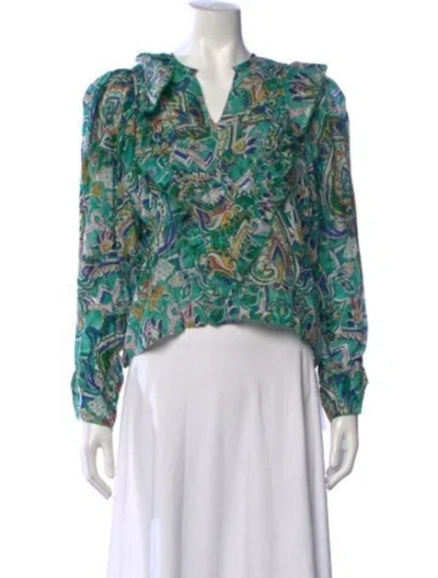 Pre-owned Chufy Printed V-neck Blouse In Green
