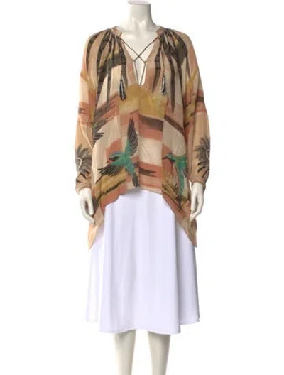 Pre-owned Chufy Printed V-neck Blouse In Neutral
