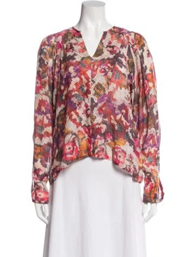 Pre-owned Chufy Printed V-neck Blouse In Neutral