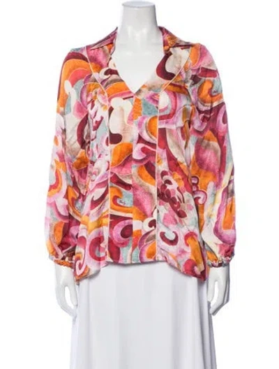 Pre-owned Chufy Printed V-neck Blouse In Orange