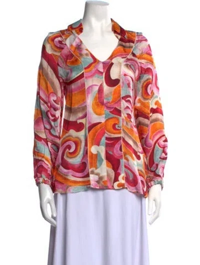 Pre-owned Chufy Printed V-neck Blouse In Red