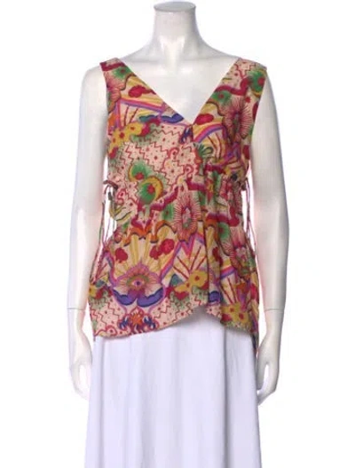 Pre-owned Chufy Printed V-neck Blouse W/ Tags In Pink