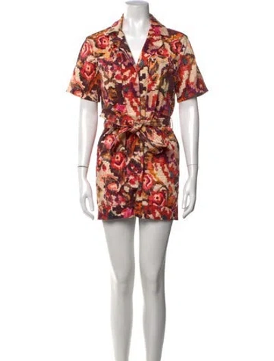 Pre-owned Chufy Printed V-neck Romper In Neutrals