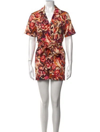 Pre-owned Chufy Printed V-neck Romper In Neutrals