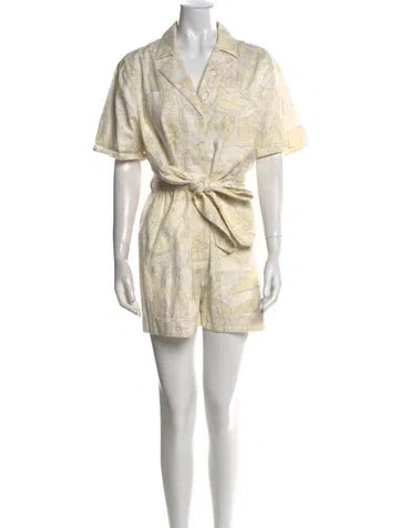 Pre-owned Chufy Printed V-neck Romper In White