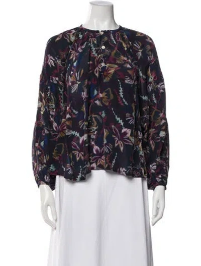 Pre-owned Chufy Silk Floral Print Blouse In Blue