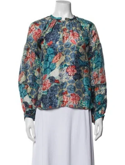Pre-owned Chufy Silk Floral Print Blouse In Blue