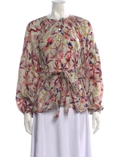 Pre-owned Chufy Silk Floral Print Blouse In Neutral