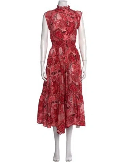 Pre-owned Chufy Silk Midi Length Dress In Pink/red/white