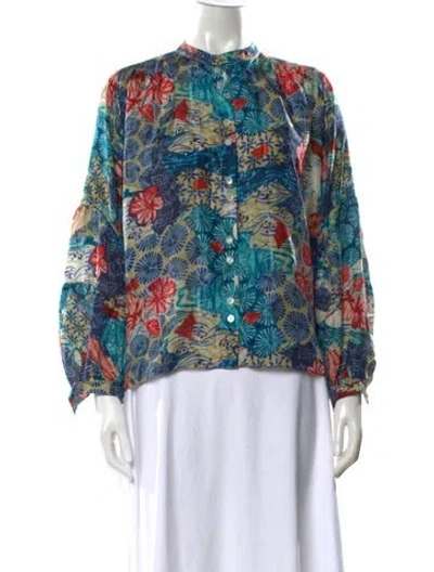 Pre-owned Chufy Silk Printed Blouse In Blue