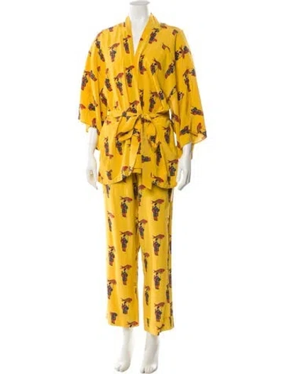 Pre-owned Chufy Silk Printed Pant Set In Yellow