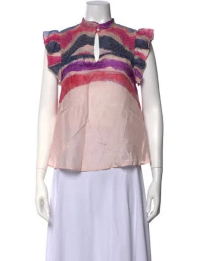 Pre-owned Chufy Striped Mock Neck Blouse In Pink