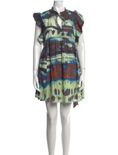 Pre-owned Chufy Tie-dye Print Mini Dress In Green