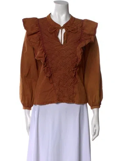 Pre-owned Chufy V-neck Long Sleeve Blouse In Brown