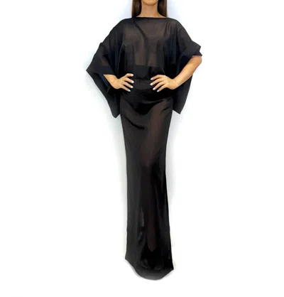 Chuks Collins Diaphanous Bat Wing Dress In Black