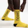 Chuks Collins Men's Black Yellow Art Self Socks -  Diffusion Collection In Black
