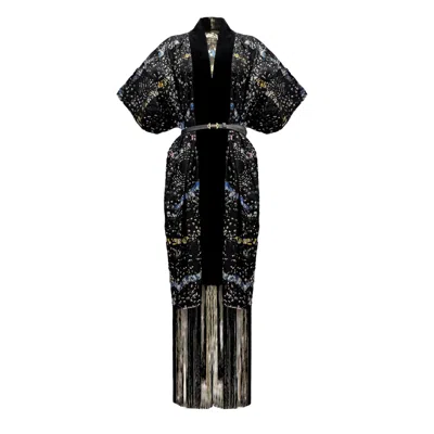 Chuks Collins Women's White / Blue / Black Ajah Collection – Fringe Muse Midi Dress