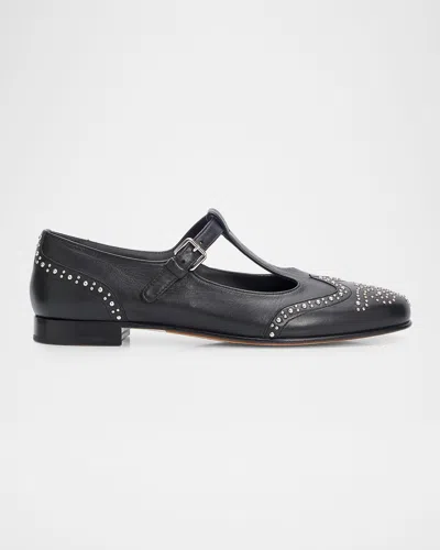 Church & Apos;s Opal Met Studded Leather Mary Jane Ballerina Flats In Black