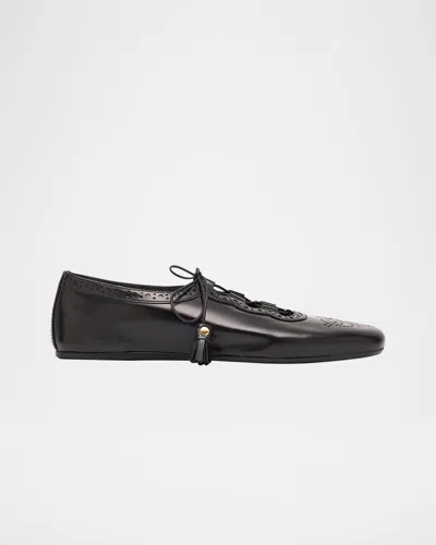 Church & Apos;s Polished Fume Leather Lace-up Ballerina Flats In Black