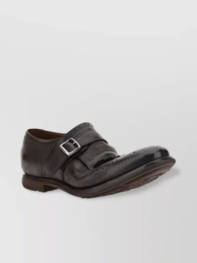 Church's Almond Toe Calfskin Loafers With Gold Buckle In Black