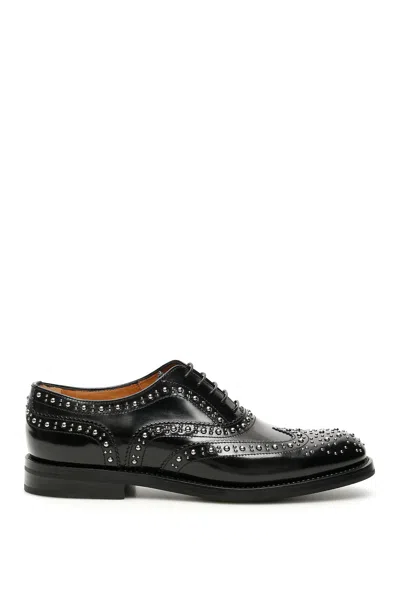 Church's Black Brushed Leather Oxford Shoes With Brogue Detailing And Micro Studs For Women