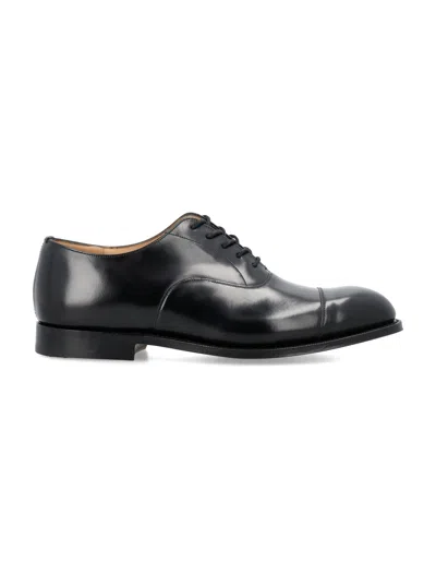 CHURCH'S BLACK LEATHER DERBY DRESS SHOES WITH CLASSIC STITCHING AND COTTON LACES