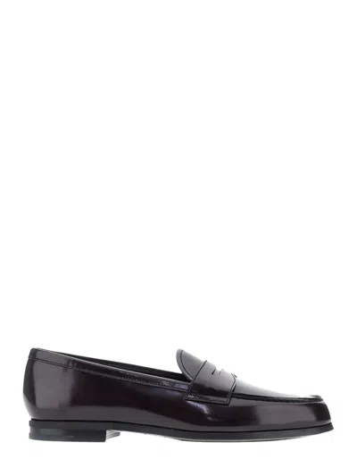 Church's Burgundy Polished Leather Diamond-cut Penny Strap Loafers In Black