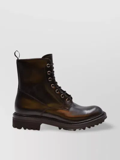 Church's Chunky Sole Ankle Length Round Toe Boots In Brown