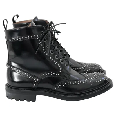 Pre-owned Church's Angelina Met. 2 Studded Lace Up Ankle Boots In Black
