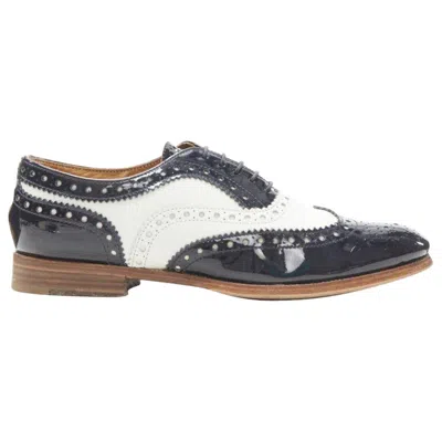 Pre-owned Church's Burwood Black Patent White Perforated Leather Brogue Eu36