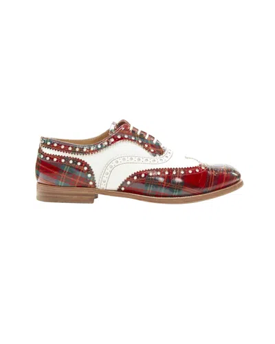 Church's Burwood Red Tartan Patent White Perforated Leather Brogue In Multi