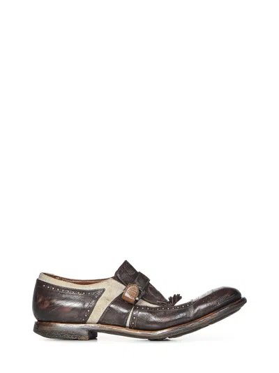 CHURCH'S CHURCH'S DARK BROWN CALFSKIN AND ECRU LINEN CANVAS SHOES