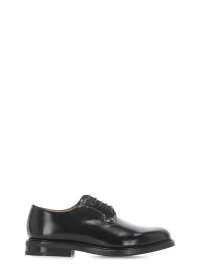 Church's Polished Black Leather Derby Shoes With Rounded Toe