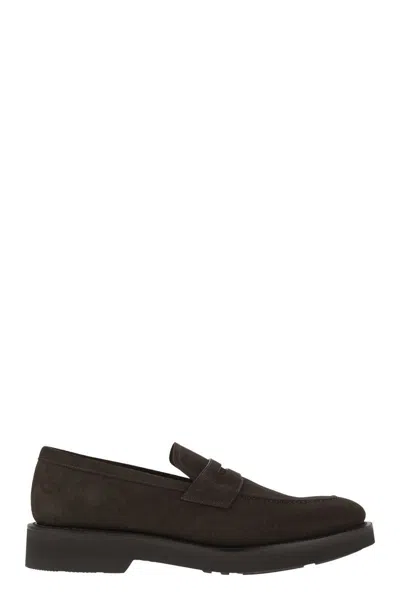 Church's Suede Calfskin Moccasin Loafers With Lightweight Eva Sole In Dark Brown