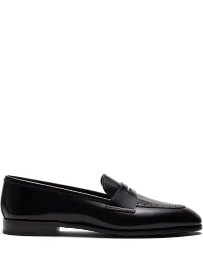 Church's Onyx Perforated Leather Loafers In Black