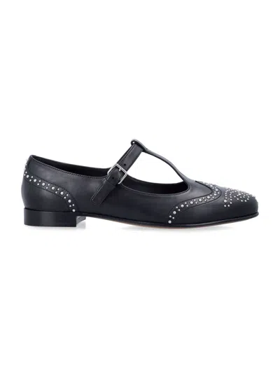 Church's Opal Black Flat Shoe With Silver Studs In Blue
