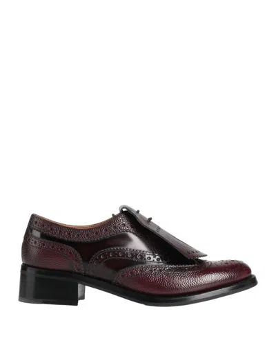 Church's Woman Lace-up Shoes Burgundy Size 7 Soft Leather In Red